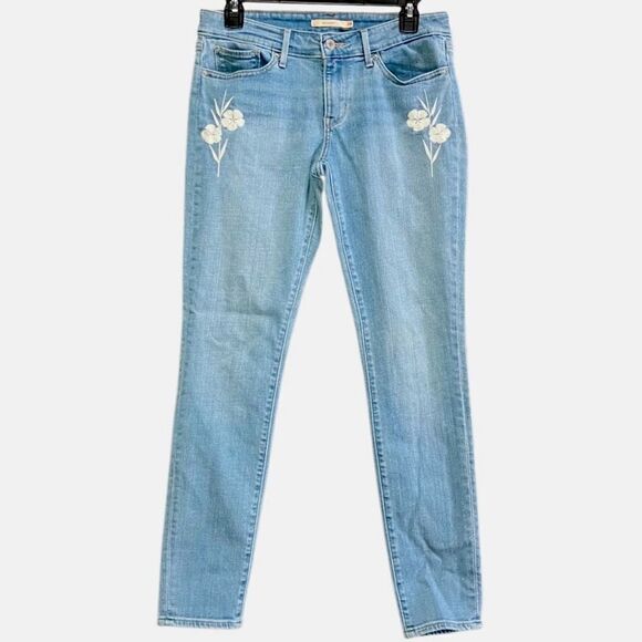 Levi’s 711 Skinny Jeans with Embroidered Flowers in Light Blue/White Women’s 28 - Picture 2 of 8